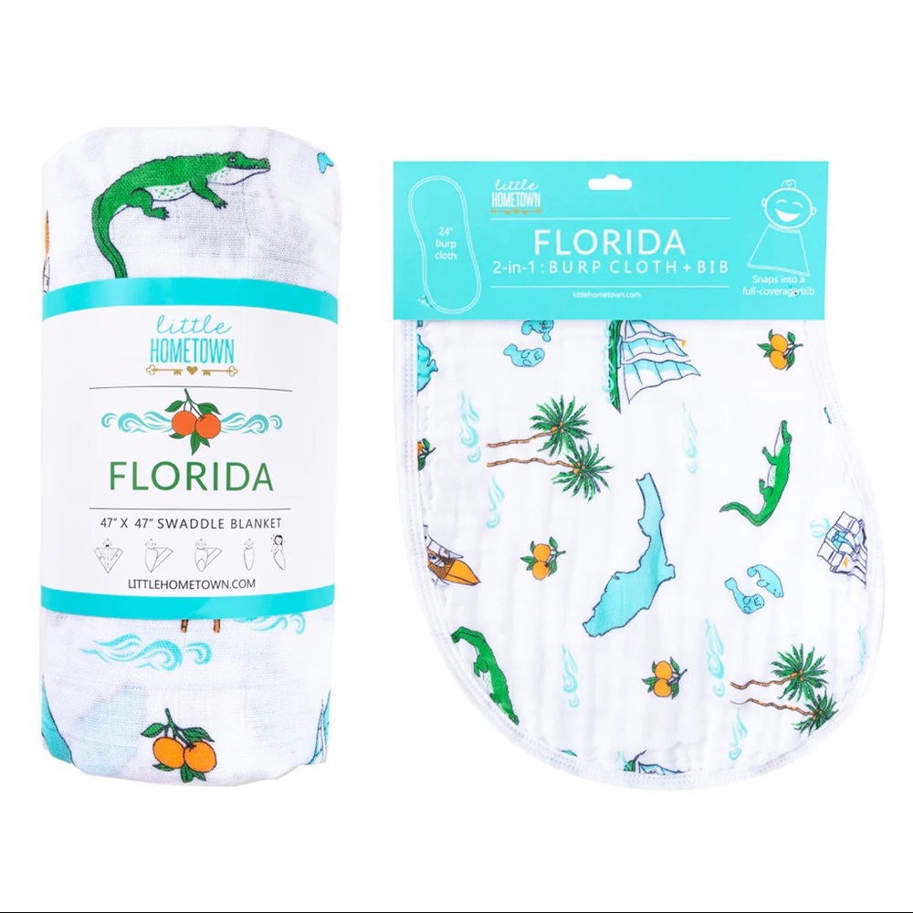 Little Hometown Florida Burp Cloth and Swaddle Blanket
